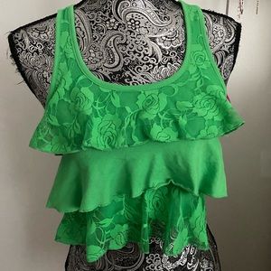 Y2K COLOR STORY GREEN CROP RUFFLE TOP S
